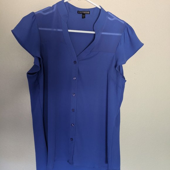 Express Blue Button-Down Blouse - Picture 1 of 5